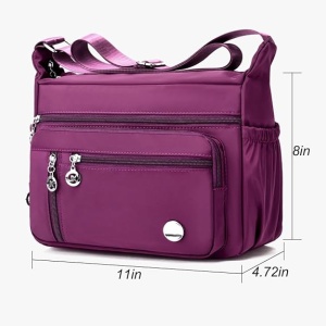 Geantă crossbody mică din nailon hidrofugă, usoară, cu curea de umăr, pentru călătorii si utilizare zilnică, mov - Img 4