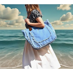 Geantă dama oversize, denim, albastru, XXL - Img 5