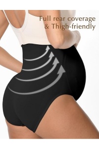 Lenjerie intima pentru gravide, cu talie înalta, fara cusaturi, set de 2 buc., cu suport pentru abdomen – Negru/Bej, M - Img 4