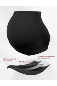 Lenjerie intima pentru gravide, modelatoare, fara cusaturi, cu croiala înalta, set 2 bucati – Negru, M - Img 3