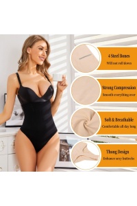 Lenjerie modelatoare premium, tip chilot tanga cu burtiera, talie inalta, efect subtiere a taliei, compresie abdomen, elastica, Beige, L - Img 4