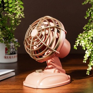 Mini ventilator vintage, de birou, alimentare USB cu 2 viteze, unghi reglabil, roz - Img 5
