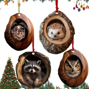 Ornamente de Craciun cu animale 2D Bavooty, 4 bucati, decoratiuni pentru brazi si pereti – Multicolore