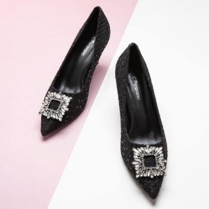 Pantofi dama cu toc stiletto, C.Paravano, catarama cristale, negru, 38 - Img 5