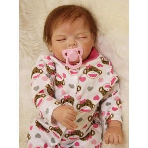 Papusa realista pentru nou-nascuti, 50 cm, corp moale din pânza, bebelus care doarme – banda roz - Img 2