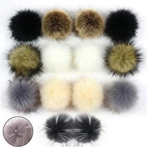 Set 14 pompoane din blană artificială cu bandă elastică pentru pălării, brelocuri, esarfe, mănusi, genti, accesorii - Img 6