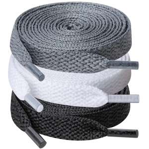 Set 3 perechi șireturi gri, alb, negru, lățime de 8 mm pentru pantofi sport, 102 cm - Img 1