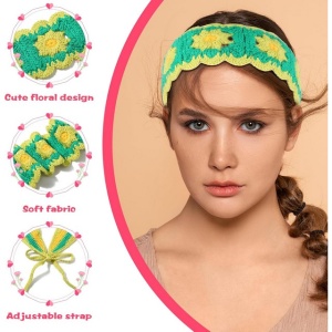 Set 3 piese bandane de păr crosetat boem, femei anii 70 Hippie, florale, tricotate manual - Img 3