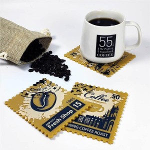 Set de 6 coastere pahare model timbru cafea, cu suport - Img 4