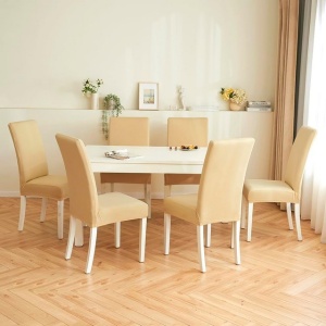 Set de 6 huse detasabile pentru scaune, lavabile, durabile, moderne, bej - Img 6