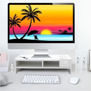 Suport pentru monitor cu 2 niveluri, 49 × 20,4 × 10 cm, alb - Img 7