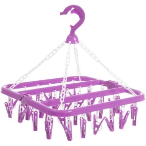 Suport uscare sosete cu 32 carlige, rezistent la vânt, pliabil, pentru balcon, violet - Img 1