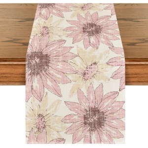 Traversa de masa model retro cu margarete roz, 40x140 cm - Img 1