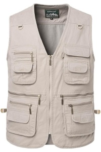 Vestă multifuncțională bărbați, tip Safari/Fotograf, 16 Buzunare, 100% Bumbac, Pescuit, Drumeții, bej, 4XL