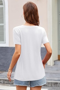 Bluza pentru femei cu mânecă scurtă, decolteu în V, alb, M - Img 3