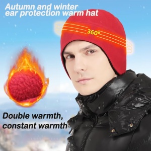 Caciula dublă de fleece, unisex, rosu, 56-60 cm - Img 3