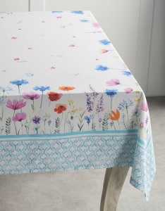 Fată de masă 100% bumbac 140 cm x 180 cm, flori pe camp, albastru - Img 6