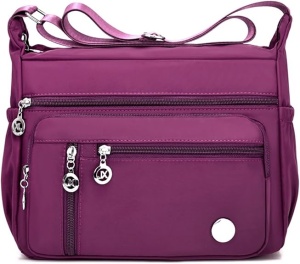 Geantă crossbody mică din nailon hidrofugă, usoară, cu curea de umăr, pentru călătorii si utilizare zilnică, mov