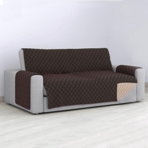 Husă protectie canapea, reversibilă, matlasata, cu cotiere. 4 locuri, maro - Img 1