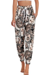Pantaloni damă tip Harem, Lejeri, Talie Elastică cu Șnur, Buzunare, Poliester, Yoga & Casual, S