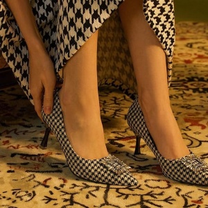 Pantofi dama cu toc stiletto, C.Paravano, catarama cristale, design carouri, 41 - Img 2
