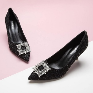 Pantofi dama cu toc stiletto, C.Paravano, catarama cristale, negru, 38 - Img 6