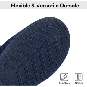 Papuci stil botine slip-on, femei, calde, din tricot, confortabile din imitatie piele intoarsa, spuma memorie, bleumarin, 38-39 - Img 3