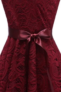 Rochie de ocazie, din dantelă model de epocă cu decolteu în V, Bordeaux, M - Img 2