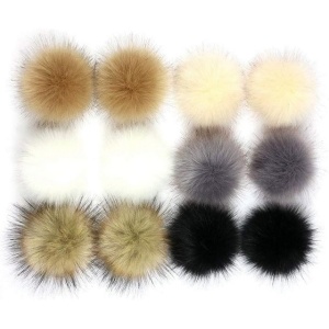 Set 14 pompoane din blană artificială cu bandă elastică pentru pălării, brelocuri, esarfe, mănusi, genti, accesorii - Img 7