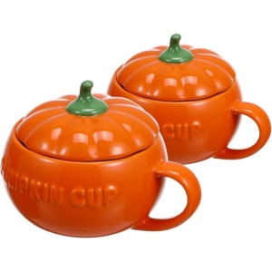 Set 2 boluri model dovleac Halloween, cu capac, 300 ml, ceramică