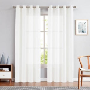 Set 2 perdele semi transparente din tifon, h-245 cm x L-130cm, albe - Img 1