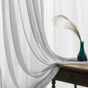 Set 2 perdele semi transparente din tifon, h-245 cm x L-140cm, Gri - Img 6