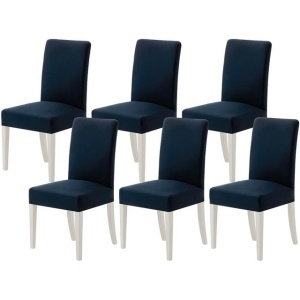 Set de 6 huse detasabile pentru scaune, lavabile, durabile, moderne, bleumarin - Img 1