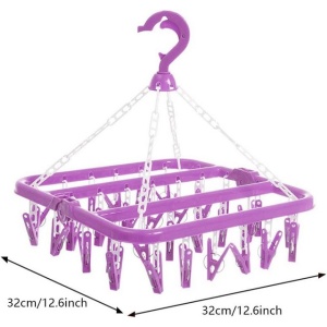 Suport uscare sosete cu 32 carlige, rezistent la vânt, pliabil, pentru balcon, violet - Img 2