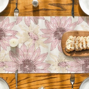 Traversa de masa model retro cu margarete roz, 40x140 cm - Img 2