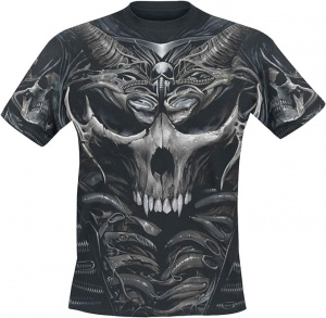 Tricou cu motiv Gothic, Skull Armor, Spiral Direct, negru, S - Img 1