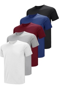 Tricou sport barbati, mâneca scurta, respirabil, pachet de 5, guler rotund, poliester, multicolor, M