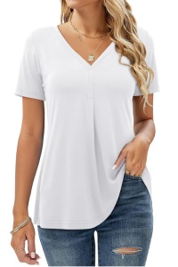 Bluza pentru femei cu mânecă scurtă, decolteu în V, alb, XXL - Img 1