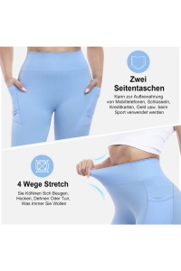 Colanti sport pentru femei cu buzunare, push-up, talie înalta, yoga, fitness, sala de sport, albastru deschis, M - Img 3