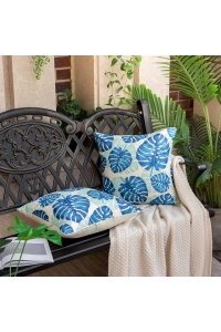 Fețe de pernă decorative 45x45 cm, set 2 buc, frunze albastre, impermeabile, - Img 4