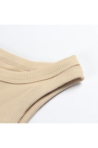 Maiou damă Smile Fish, tip Racerback, Bumbac Ribbed, Slim Fit, Kaki, XL - Img 4