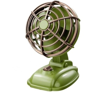 Mini ventilator vintage, de birou, alimentare USB cu 2 viteze, unghi reglabil, verde - Img 1