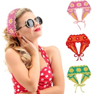Set 3 piese bandane de păr crosetat boem, femei anii 70 Hippie, florale, tricotate manual - Img 5