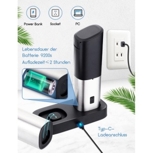 Set de 2 râsnite electrice de sare si piper, reîncărcabile, cu statie de încărcare dublă, lumină LED albă, grosime reglabilă - Img 6