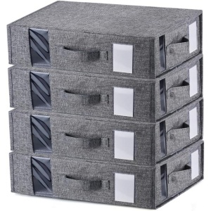 Set de 4 cutii de depozitare sub pat, material textil, organizator dulap, 38 cm x 12 cm x 32 cm