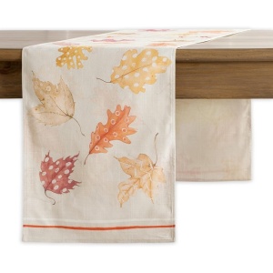 Traversa de masă cu diverse frunze, crem 50cm x 150cm - Img 1