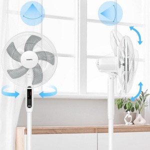 Ventilator cu piedestal silentios, ventilator rotativ la 85° cu telecomanda, 3 niveluri de viteza, 3 moduri, afisaj LED, temporizator 7 ore, putere 45W - Img 4