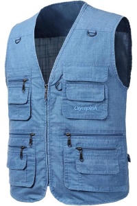 Vestă multifuncțională bărbați, tip Safari/Fotograf, buzunare, denim, Pescuit, Drumeții, Albastra 7XL - Img 6