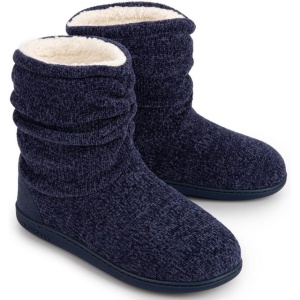Cizme de casa pentru femei, din tricot, calduroase, imblanite, bleumarin, 38-39