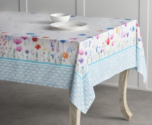 Fată de masă 100% bumbac 140 cm x 180 cm, flori pe camp, albastru - Img 8